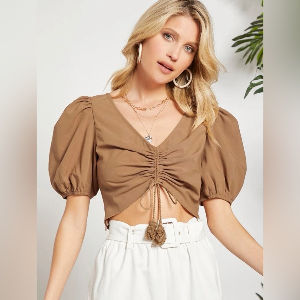 Puff sleeve ruched front crop top NEW